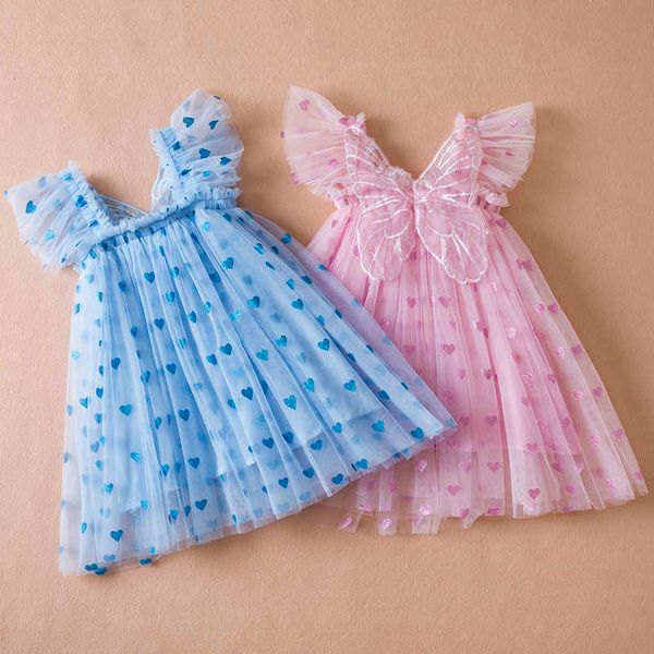 Vestidos da menina vestido de borboleta do bebê com asas bonito menina bordado morango verão novo em vestidos recém-nascidos tule roupas para festa aniversário