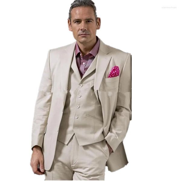 Abiti da uomo Custom Made Notch Risvolto Beige Smoking da sposo Groomsmen Uomo Blazer Matrimonio (Giacca Pantaloni Gilet)