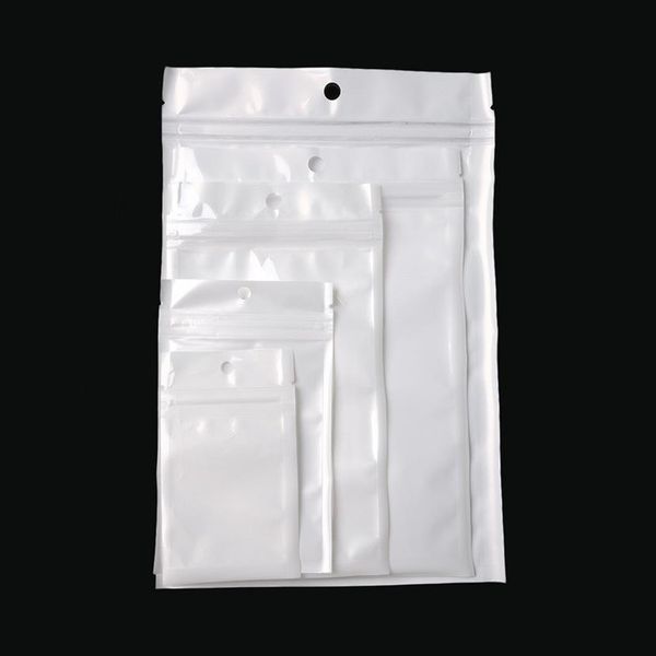 Saco de plástico transparente branco pérola poli OPP embalagem Zip pacotes de varejo PVC 11 19cm 12 15cm 12 20cm 13 21cm 13 24cm 16 24cm 5002350