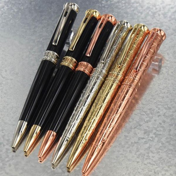 6 Farben Hochwertiger klassischer Kugelschreiber mit Textur, Dreiecksmuster, glatter schwarzer Schaft, Luxus-Schulbüro, Schreibwaren, Geschenk Refi292B