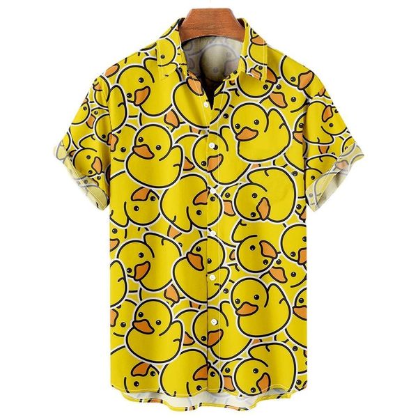 Camisas Casuais Masculinas Pato Estampa 3D Camisa Masculina Havaiana Moda Manga Curta Meninos Praia Blusa Seio Solteiro Vestuário 230718