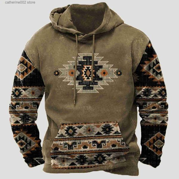 Herren Hoodies Sweatshirts Aztec Vintage Herren Hoodies Kleidung Lose Lässige American Western Cowboy Come Man's Sweatshirt Streetwear Übergroßer Hoodie T230719