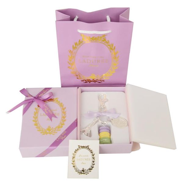 Portachiavi in argento lucido moda Francia LADUREE Macaron Effiel Tower Portachiavi in metallo accessori per ciondoli borsa con confezione regalo e borsetta228T