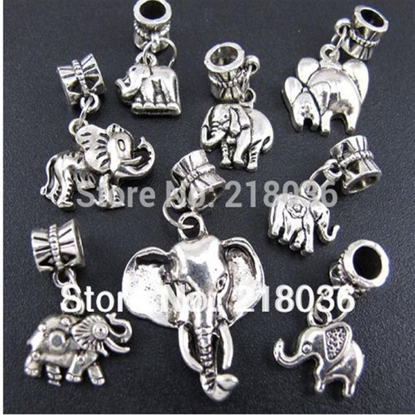 100p Mix Antiquariato Lega d'argento animale Elefante Ciondola Pendenti con ciondoli per braccialetto europeo Gioielli di moda che fanno perline Marca Acc243z