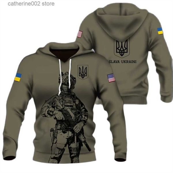 Herren-Kapuzenpullover, Sweatshirts, ukrainische Herren-Camouflage-Kapuzenpullover, Sweatshirts im Militär-Brigade-Stil, Veteranen-Armee-Flaggen-Kleidung, übergroße Harajuku-Langarm-Oberteile, T230719