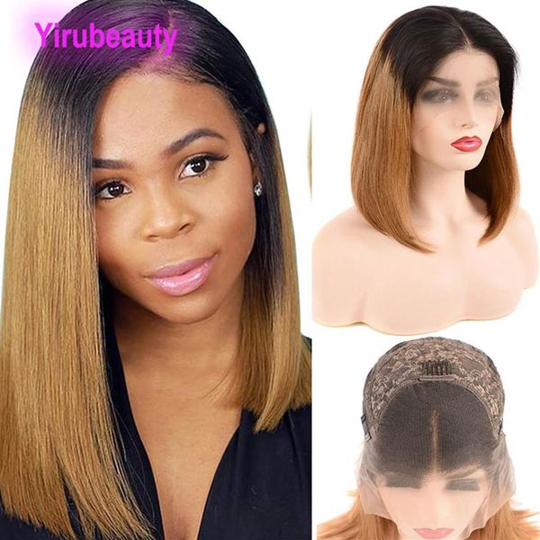 Cabelo Humano Malaio Cabelo Virgem Cabelo Frontal Lace Bob Perucas 1B 27 Liso Sedoso 1b 27 Cor Ombré 13X4 Perucas 180% Densidade277M