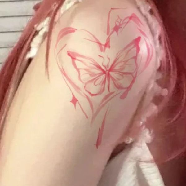 Красное сердце Арт -бабочка наклейка татуировки для женщин сексуальная рука поддельные тату