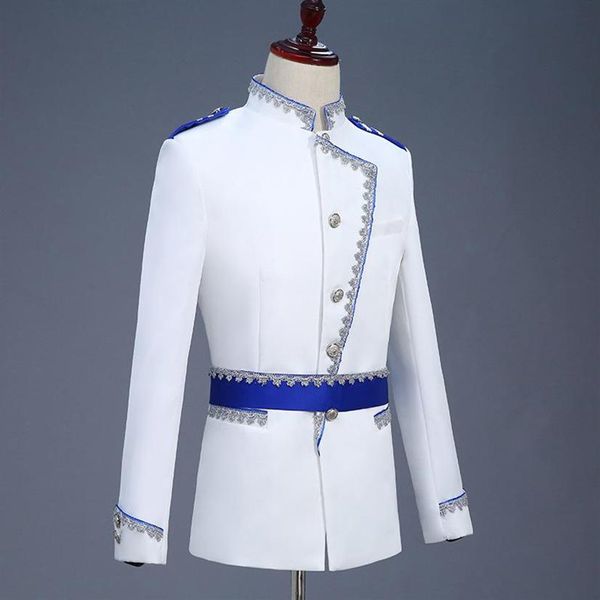 Ternos Masculinos Blazers Terno Floral Masculino Vestido Real Europeu Show Príncipe Trajes de Palco Roupas de Luxo Branco Estilo Inglaterra265C