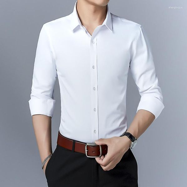 Camisas sociais masculinas Soild Slim Fit Camisa de manga comprida Coreana Moda Jovem Negócios Camisas luxuosas para homens Blusa