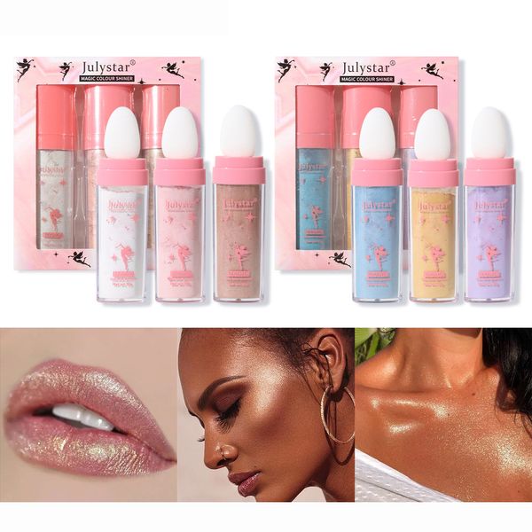 Body Glitter 3-Farben-Set Diamond Shiny Highlighter Powder Fairy Contour Blush Shimmer Liquid Peach High Gloss Makeup 230718