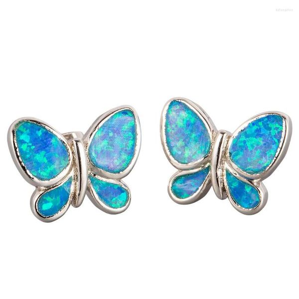 Orecchini per borchie Kongmoon Butterfly Ocean Blue Fire Opal Opal Silver Ploked per le donne Piercing
