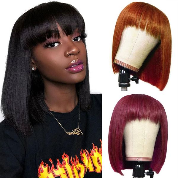 Ishow Brazilian Ombre Color Short Bob Wigs Straight Hair Human Wigs with Bangs 4# 30# T1b 27 Peruvian None Lace Wig 99j Orange G308t