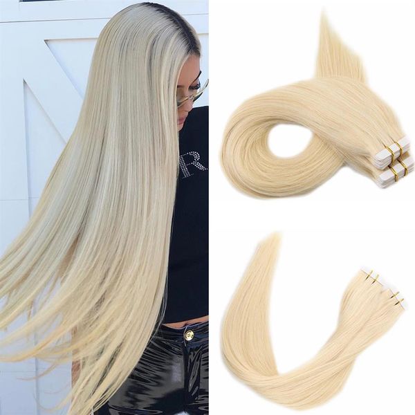 100g 40pcs Fita Reta De Seda Em Extensões De Cabelo Humano 14 16 18 20 22 24 613#Russian Blonde Color3041