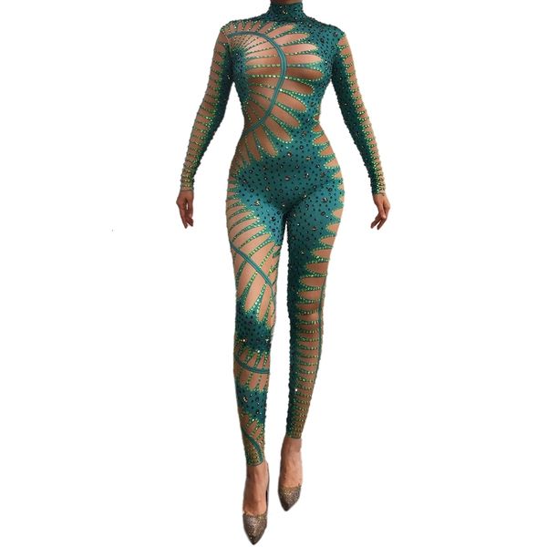 Tute da donna Pagliaccetti Sparkly s Green Nude Jumpsuit Sexy Nigntclub Outfit Dance Costume Performance Abbigliamento Party Celebrate Stage Show Wear 230718