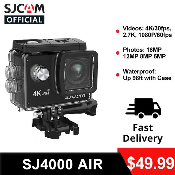 Câmeras de vídeo de ação esportiva SJCAM Câmera de ação SJ4000 AIR 4K 30PFS 1080P 4x Zoom WIFI Motocicleta Capacete de bicicleta à prova d'água Câmeras de ação de vídeo esportivo 230718