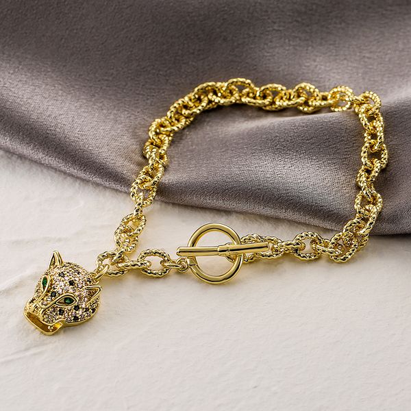Bracelete Mafisar Trendy Fine Cubic Zirconia Animal Leopard Head Bracelets Gold Color Chain Bracelet For Women Punk Hip-Hop Jewelry 230718