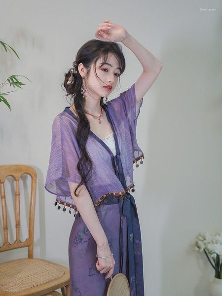 Vestuário étnico Hanfu de verão mangas curtas sistema Han Song aprimorado saia giratória mostrando branco e temperamento nacional chinês