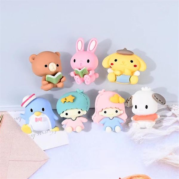 20 unidades de animais fofos de desenhos animados componentes de resina plana cabochão kawaii cachorro urso coelho personagens peças de decoração de telefone diy álbum de recortes acc193f