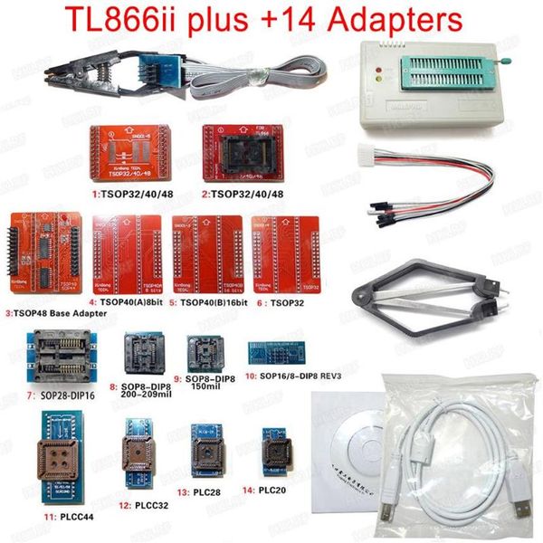 Интегрированные цепи 100% оригинал TL866II плюс программист BIOS 14 адаптеров Flash Eprom eeprom TSOP32 40 48 TSOP48 лучше, чем TL86341C
