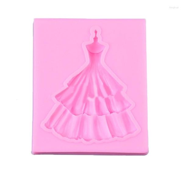 Formas de Assar Forma de Vestido Forma de Silicone Fondant Forma de Bolo Chocolate Ferramentas de Decoração Acessórios de Cozinha