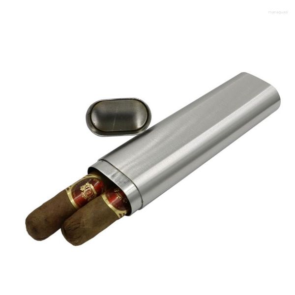 Frascos de quadril Portáteis Engrossam Aço Inoxidável Tubo Duplo Desenho Clássico Cigarro Estojo para Fumar Homens Presente de Aniversário