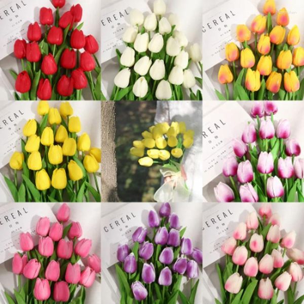 Fiori decorativi 10 pezzi tulipano plastica artificiale fai da te mazzi floreali disposizione per la decorazione domestica di nozze