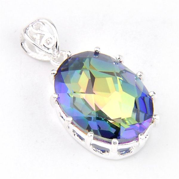 LuckyShine Oval Dazzling Fire Multi-color Natural Mystic Topaz Crystal 925 Sterling Silver Wedding Pendenti Russia Amer262G