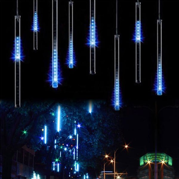 Tubos de chuva de chuva de meteoros multicoloridos de 30 cm Cordas AC100-240V LED Luzes de Natal Festa de casamento Jardim Xmas Luz de corda ao ar livre244V