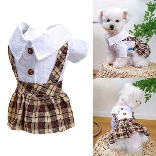 Vestuário para cães Vestidos para cães saia vestido xadrez para camisa com alças para meninas atacado