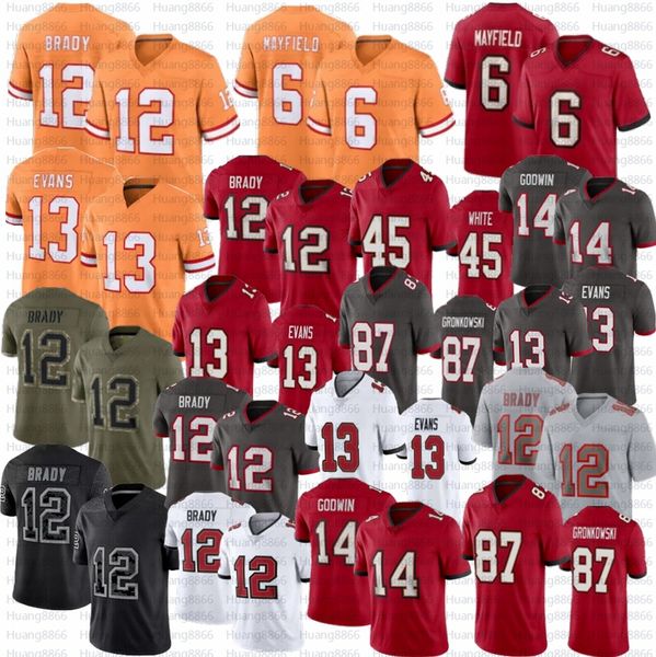 Maglia da calcio Baker Mayfield Chris Godwin Tom Brady Rob Gronkowski Evans Devin Maglie bianche cucite