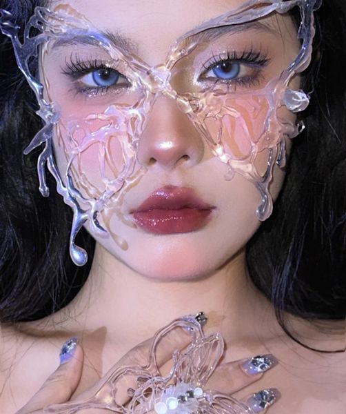 Other Cos Future Science Technology Shaped Butterfly Bone Mask Prom Makeup Transparent Cover Face Party Resina Jóias Presente 230718