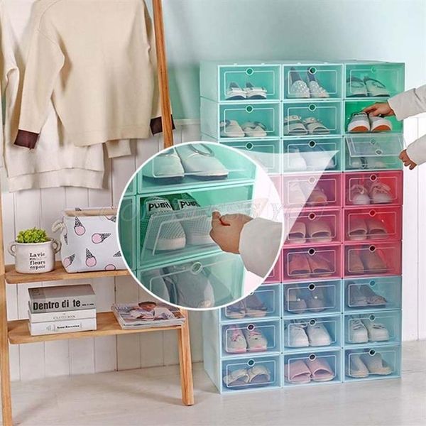 6 pezzi scatola di scarpe in plastica impilabile pieghevole organizer per scarpe custodia per cassetti con porta trasparente ribaltabile uomo donna 33 5x23 5x13 cm LJ2182s