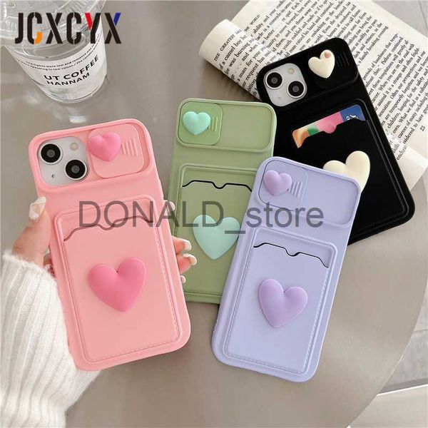 Casos de telefone celular Cute Cartoons 3D Flower Love Heart Liquid Silicone Card Case para iPhone 14 13 12 11 Pro Max X XR XS 7 8 Plus SE3 Cover J230719