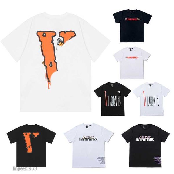 Erkek Tasarımcı Tişörtleri Mektup Baskı Tees Big V Erkek Kadınlar Kısa Kollu Hip Hop Stili Siyah Beyaz Turuncu T-Shirts VLO 321