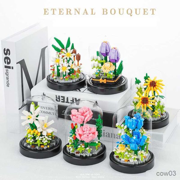 Blocos Vaso de Flores Blocos de Construção Modelo Orquídea Rosa Crisântemo Buquê Jardins Romântico DIY Montagem Tijolos Brinquedos Meninas Presentes R230720