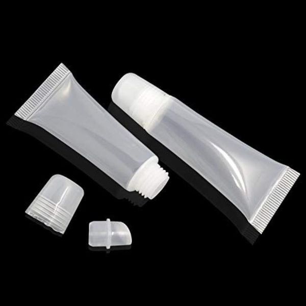 8ML Squeeze Plástico Transparente Vazio Recarregáveis Tubos Macios Bálsamo Batom Labial Gloss Frasco Recipientes Cosméticos Caixa de Maquiagem 10ML Lbxub