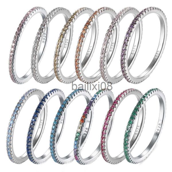 Bandringe RORU Damen 925 Sterling Silber 1,5 mm mehrfarbiger CZ-Fingerring Simulierter schillernder Diamant Stk-fähiger platinierter Schmuck J230719