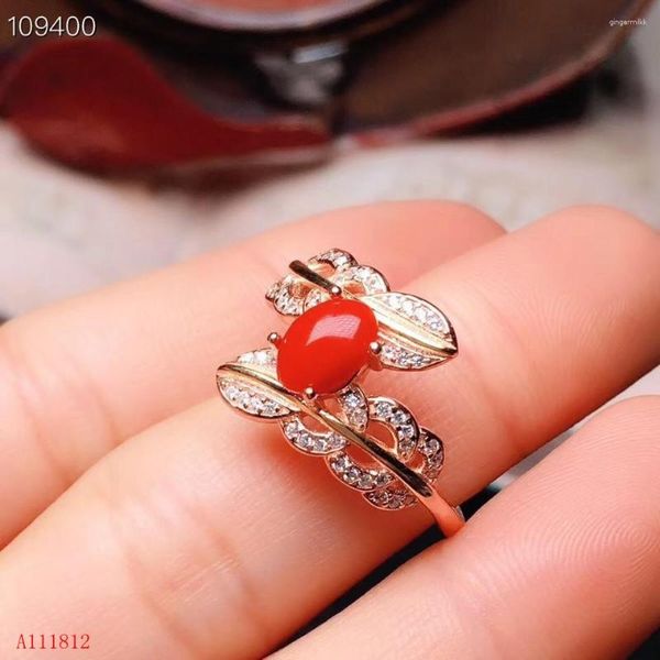 Cluster Rings KJJEAXCMY Jóias Finas Prata Esterlina 925 Incrustado Coral Vermelho Natural Suporte Detecção