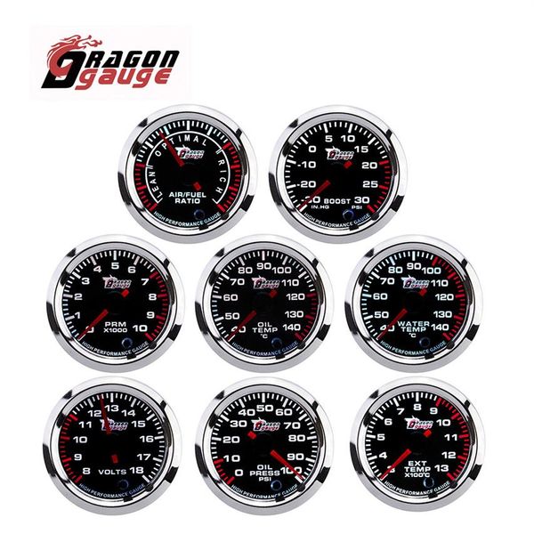 DRAGON GAUGE 2 Tacômetro de 52 mm PRM Voltímetro Relação ar-combustível Medidor de impulso Medidor EGT Temperatura da água Temperatura do óleo Prensa do óleo 7 cores Bac294G