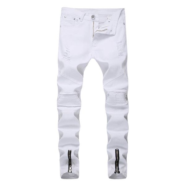 Jeans Masculino Masculino Branco Cor Sólida Desfiado Slim-Fit Bicicletas Calça Lápis Clássico Business Streetwear Entrega 264V