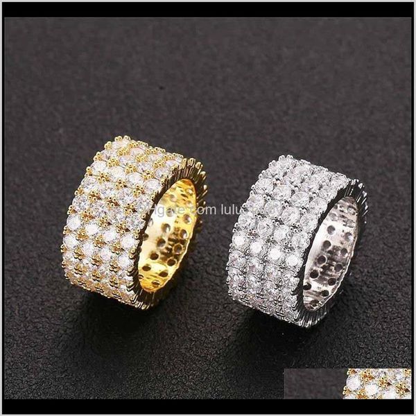 Размер 612 Мужчины Женщины обручальные свадьба Iced Out 4 ряда Cz Gold Silver Love Diamond Luxury Nice Gift 7UWL2 BAND RGCDZ243M