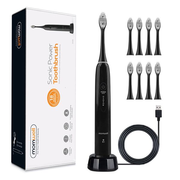 Escova de dentes Mornwell Sonic Electric Toothbrush D02B Adulto Timer Brush 3 Mode USB Charger Rechargeable Tooth Brushes Replace Heads Set 230718