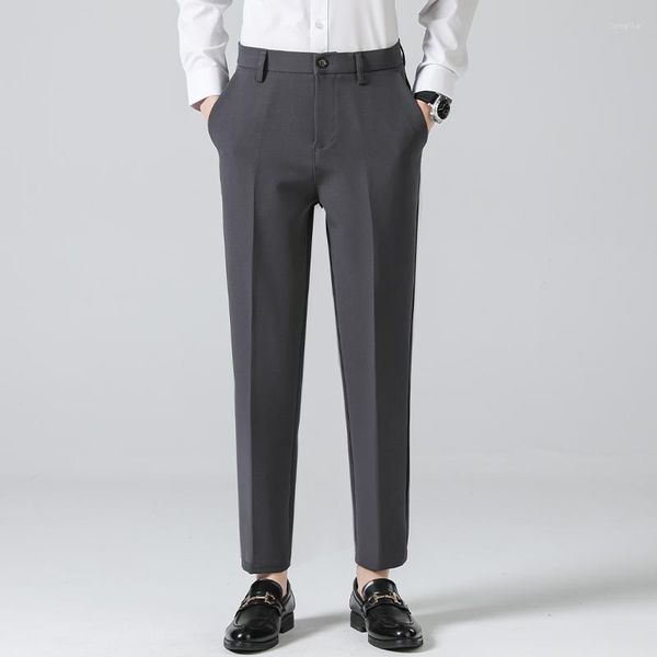 Ternos masculinos calças masculinas casuais retas coreanas clássicas moda negócios calças 2023 elásticas finas escritório não ferro formal