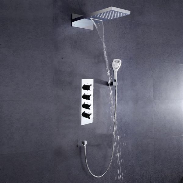 DULABRAHE Chrome cascade et pluie salle de bain robinet de douche mitigeur thermostatique ensemble bain douche Valve pomme de douche 238w