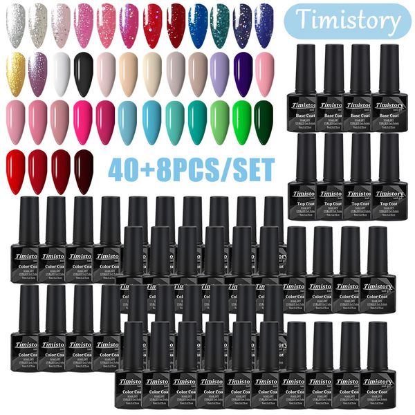 Nail Polish Timistory 40/30/20/10 peças/set gel unha polonês 8ml verniz semi permanente com base e revestimento superior para nail art gel profissional 230718