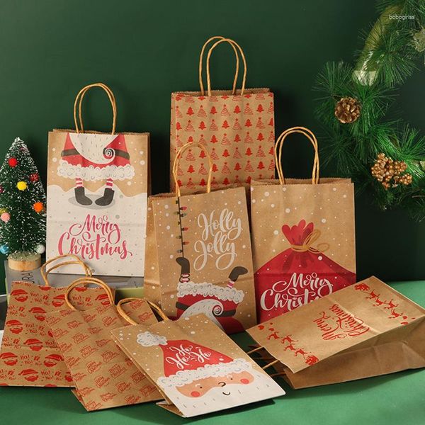 Hediye sargısı 24pcs pakcaging kraft kağıt çantası doğum günü partisi düğün Noel yılı çocuk kurabiyeler atıştırmalık xmas navidad dekor