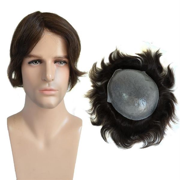 Novo sistema de cabelo com apliques de cabelo masculino base de pele fina peruca várias cores298c