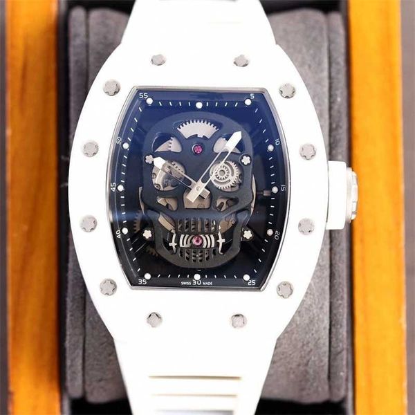 Orologi meccanici automatici Richars Versione in materiale ceramico Ghost Head Classic Legend Hollow Skull Head Orologio da uomo Orologio meccanico completamente automatico LL