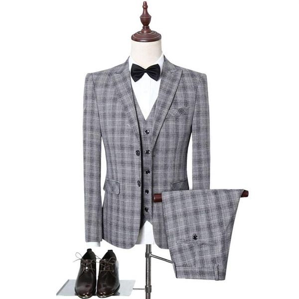 Herren Plaid Check Business Anzüge Männer Hochzeit Party Neueste Mantel Hose Designs Hohe Qualität Jacke Weste Blazers272e