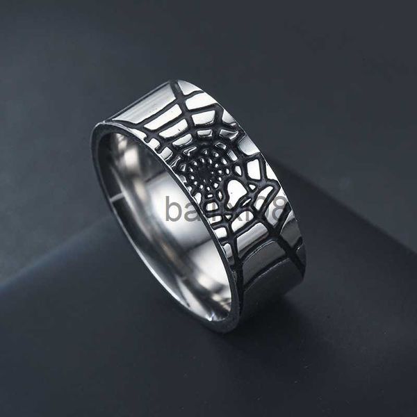 Полосы кольца мужские кольца Homme Titanium Steel Ring для мужчин Spider's Web Oil Drop Punk Ring Dewelry Scessories Подарок оптом J230719